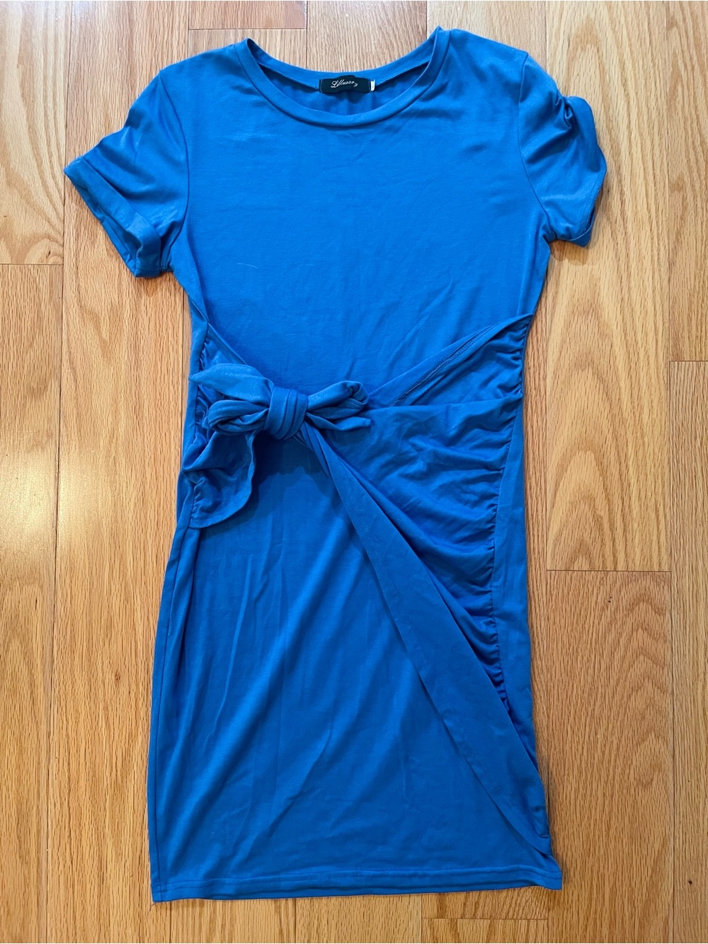Blue Knot-Waist Short Sleeve Mini Dress
